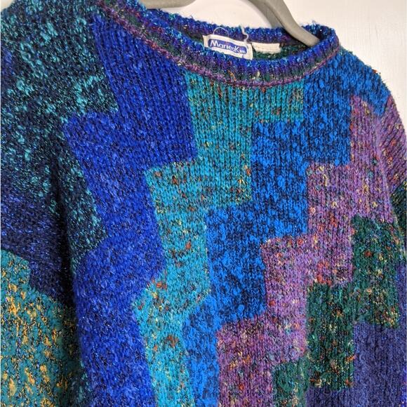 Vtg Sweater Art Abstract Vintage Crewneck Colorful Colorblock - Picture 2 of 6